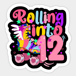 rolling into 12 - 12th birthday girl roller skates theme party Sticker